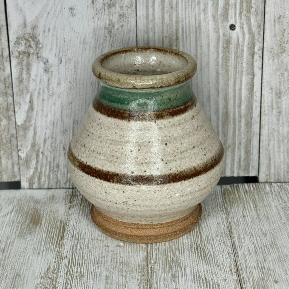Vintage Stoneware Salt Glazed Hand Thrown Pottery Vase Signed MC 78 - Picture 2 of 6
